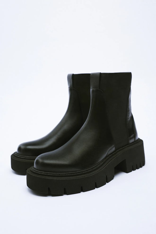 Leather Ankle Boots With Lug Sole Zara