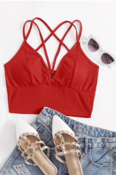 SHEIN Caged Back Ribbed Bralette Top