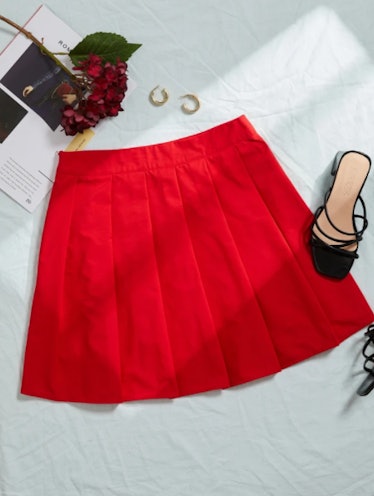 Solid Pleated Hem Skirt