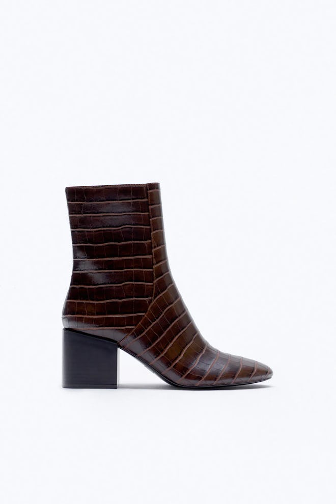 Animal Embossed Wide Heeled Ankle Boots Zara