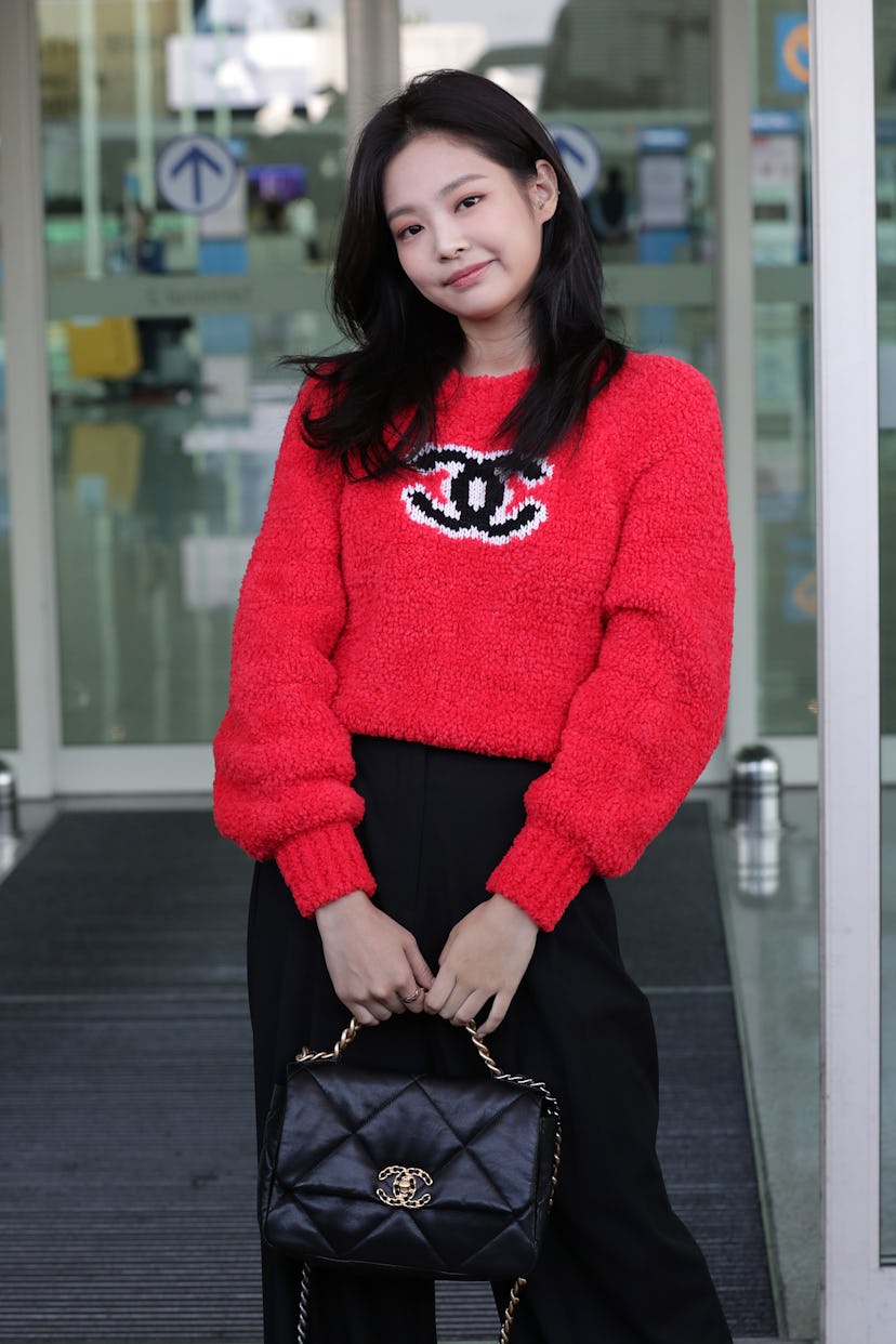 Jennie of South Korean girl group BLACKPINK is seen on departure at Incheon International Airport o...