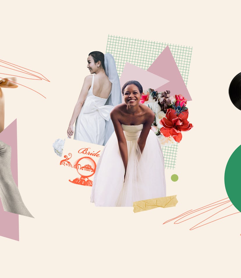 Two brides and a flower bouquet in a collage