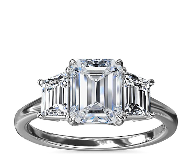 Three-Stone Trapezoid Sidestone Diamond Engagement Ring