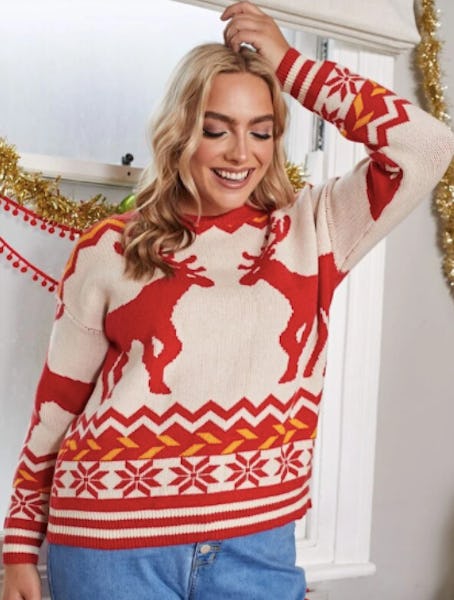 SHEIN Plus Drop Shoulder Christmas Sweater