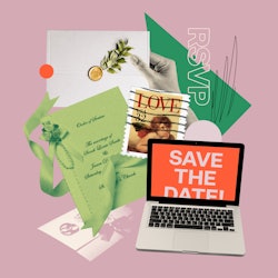 Save the date photo on laptop, and a wedding invitation letter