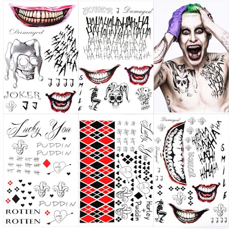 Amazon 5 Large Sheets Joker Tattoos, the Joker Temporary Tattoos from Harley Quinn Joker Suicide Squ...