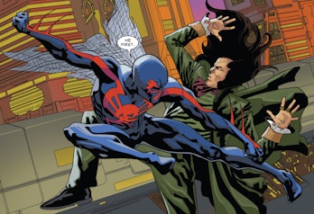Miguel O’Hara battling Daemos in Spider-Man 2099 Vol. 2 #6
