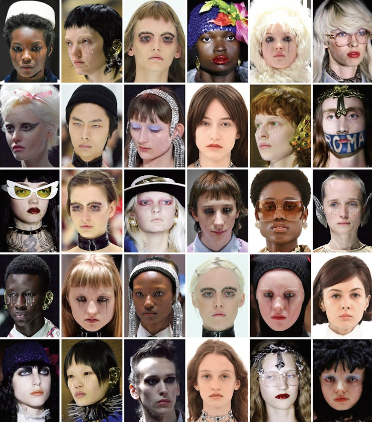 A collage of De Kluyver's looks for Gucci from February 2019 to April 2021.
