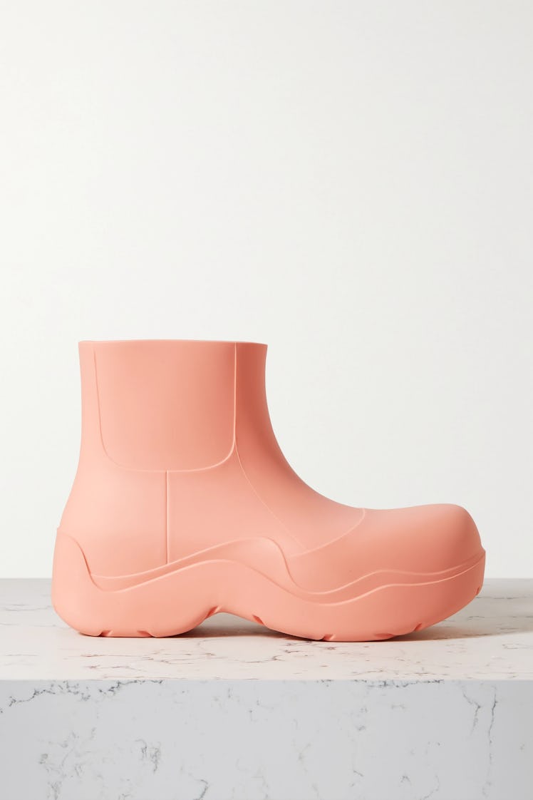 Bottega Veneta's baby pink ankle rain boots. 