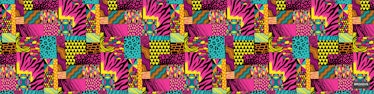 A frame of a Broadus Collection scarf with vibrant and dominating pink, yellow, and turquoise colors...