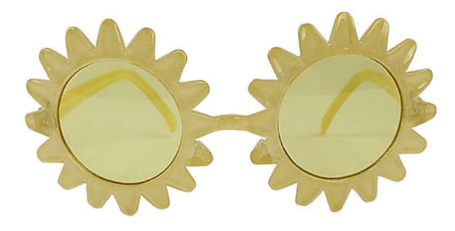 Image of yellow kid's sunglasses with sun-shaped frames.