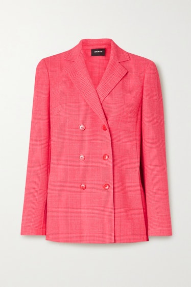 Double-Breasted Checked Wool-Blend Blazer