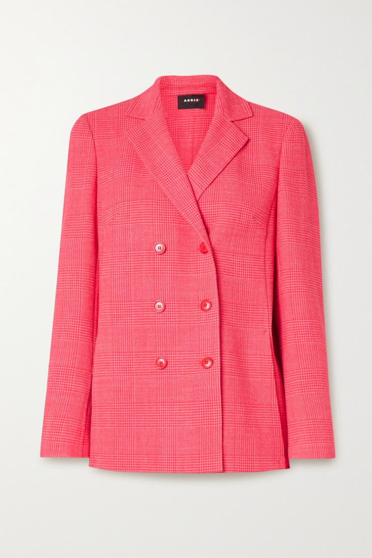 Double-Breasted Checked Wool-Blend Blazer