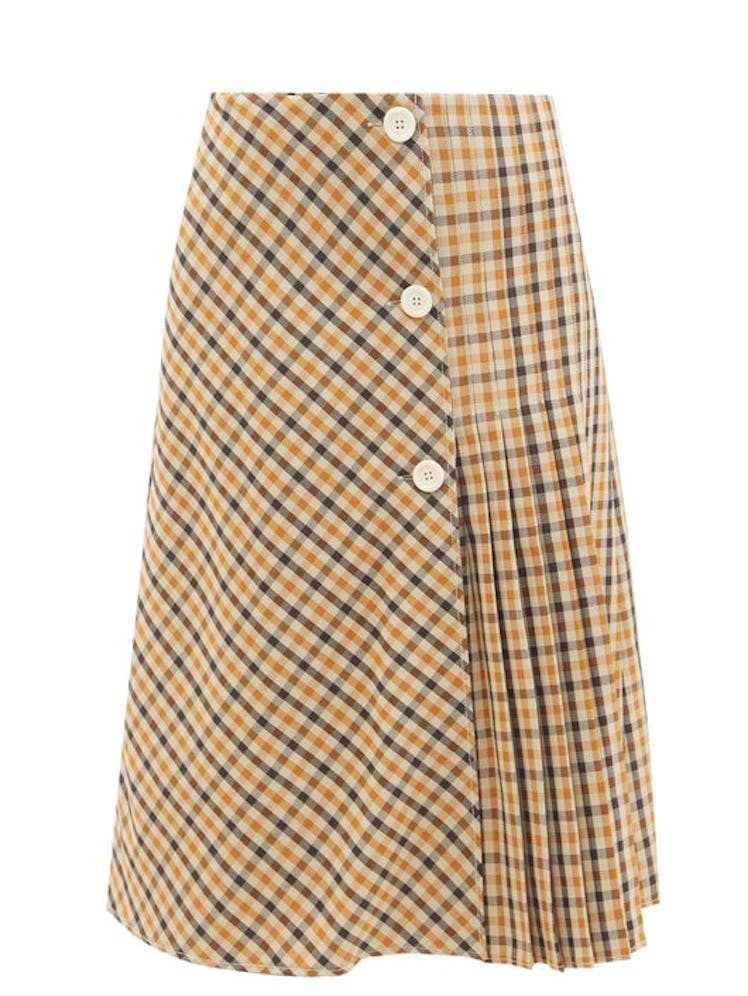 Kalimba Checked Pleated Wool-Blend Skirt