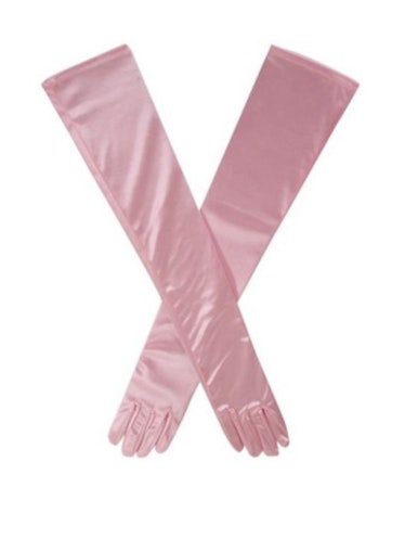 Elbow-Length Bubblegum Pink Satin Gloves