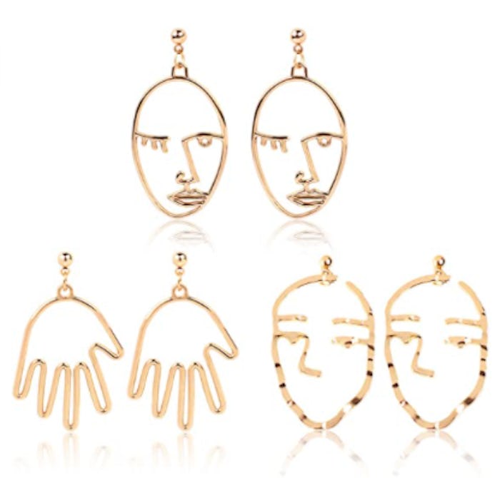 MOOKOO Face Abstract Gold Statement Earrings