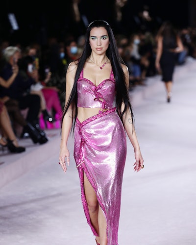 Dua Lipa walks the runway at the Versace fashion show during the Milan Fashion Week - Spring / Summe...