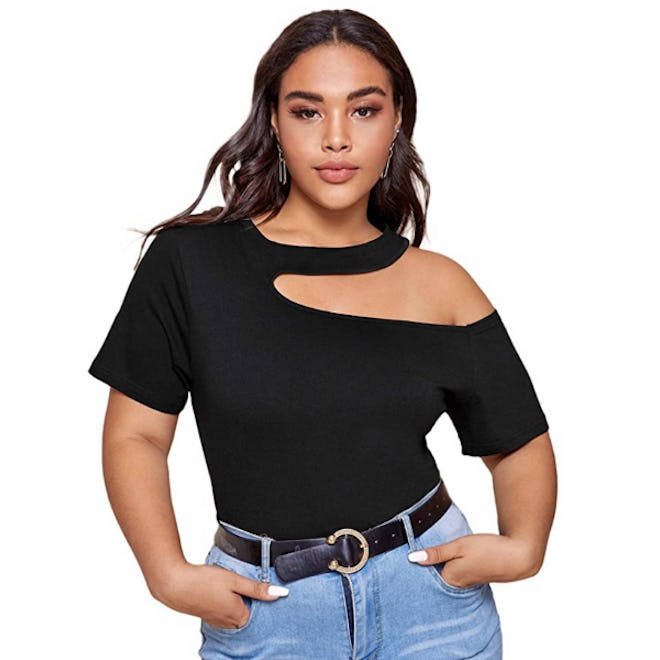 SheIn Plus Size One Shoulder Cut Out Top