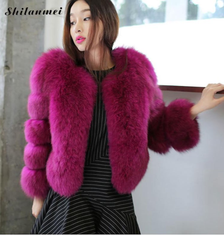 Women Luxury Faux Fox Fur Coat