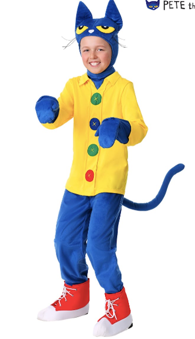 Boy wearing Pete the Cat costume