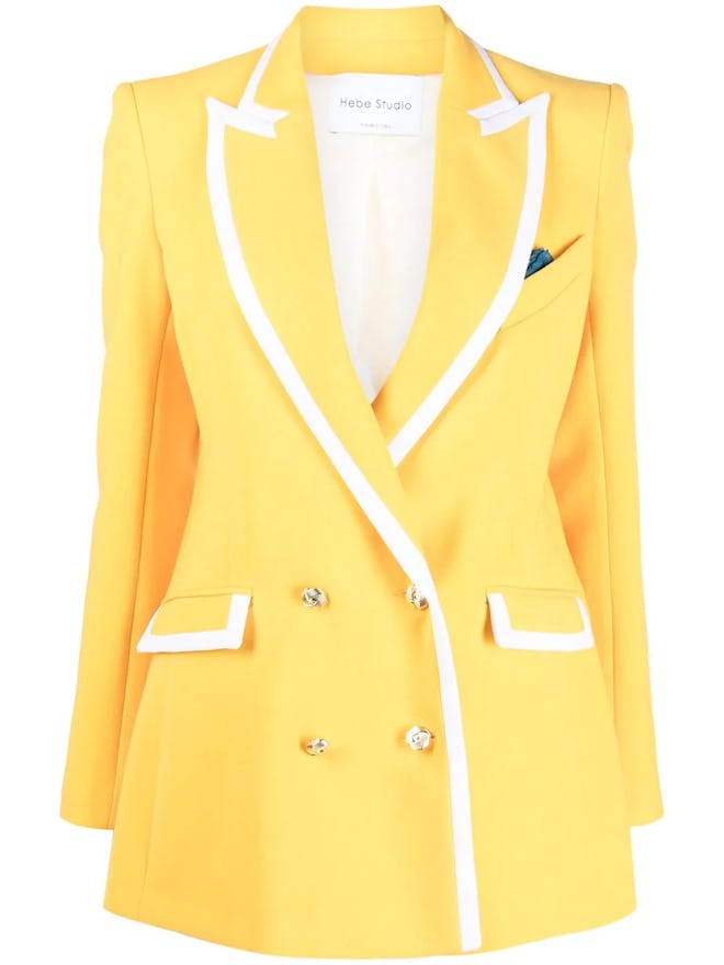 Hebe Studio's yellow and white contrast-trim blazer. 