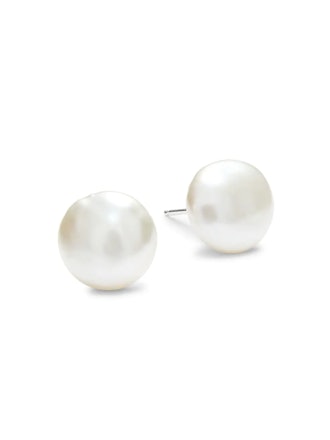 Sterling Silver & 12MM White Round Freshwater Pearl Stud Earrings