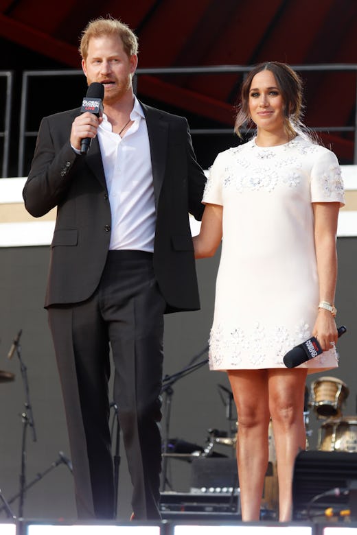 Prince Harry, Duke of Sussex and Meghan, Duchess of Sussex speak onstage during Global Citizen Live,...