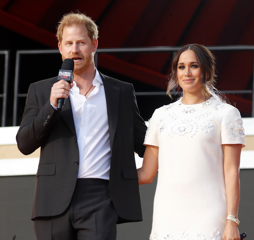 Prince Harry, Duke of Sussex and Meghan, Duchess of Sussex speak onstage during Global Citizen Live,...