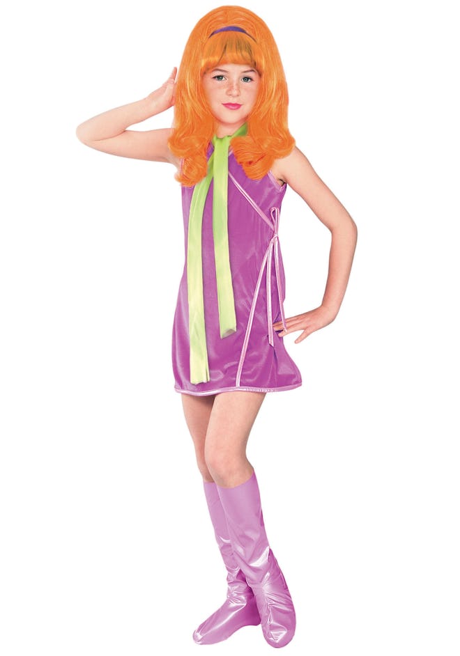 Young girl dressed as Daphne from "Scooby Doo"