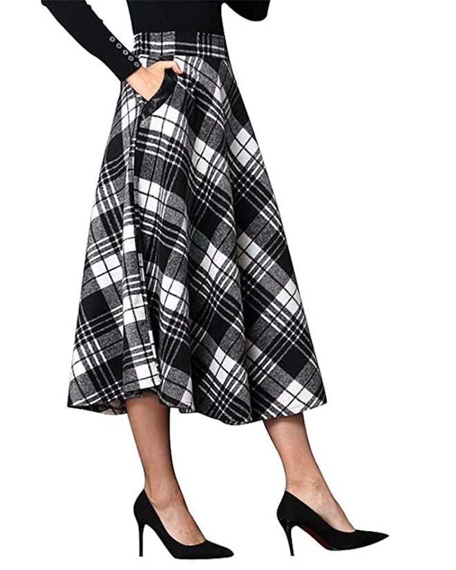 IDEALSANXUN High Waist Plaid Maxi Skirt