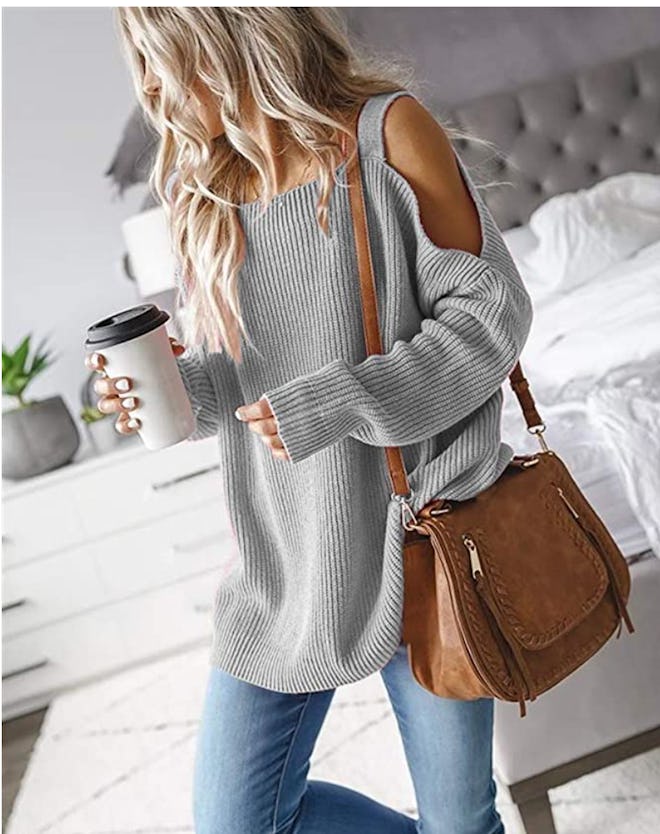 MaQiYa Cold Shoulder Knit Sweater