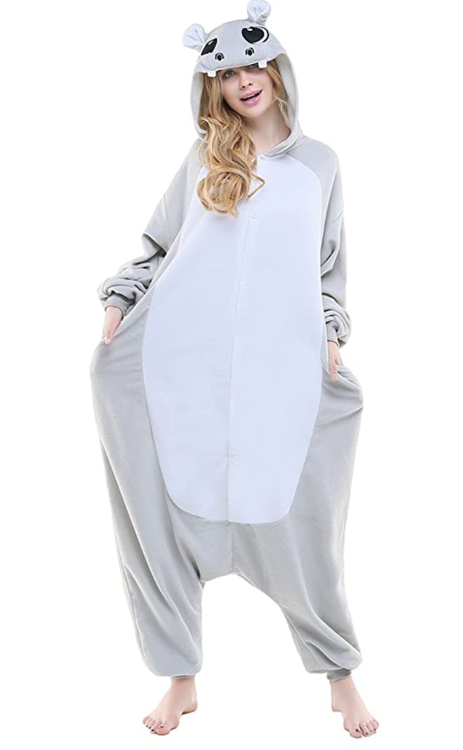 Adult woman in Hippo onesie