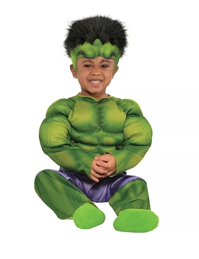 Baby dressed in Hulk costume