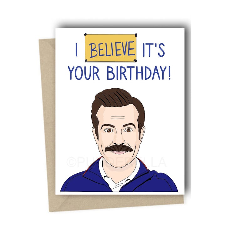 This Ted Lasso "believe" sign card is part of the 'Ted Lasso' birthday cards on Etsy.