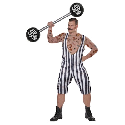 Man dressed in "Strongman" costume