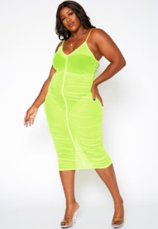 Asoph Plus Size Fluorescent Mesh Cover Up Dress