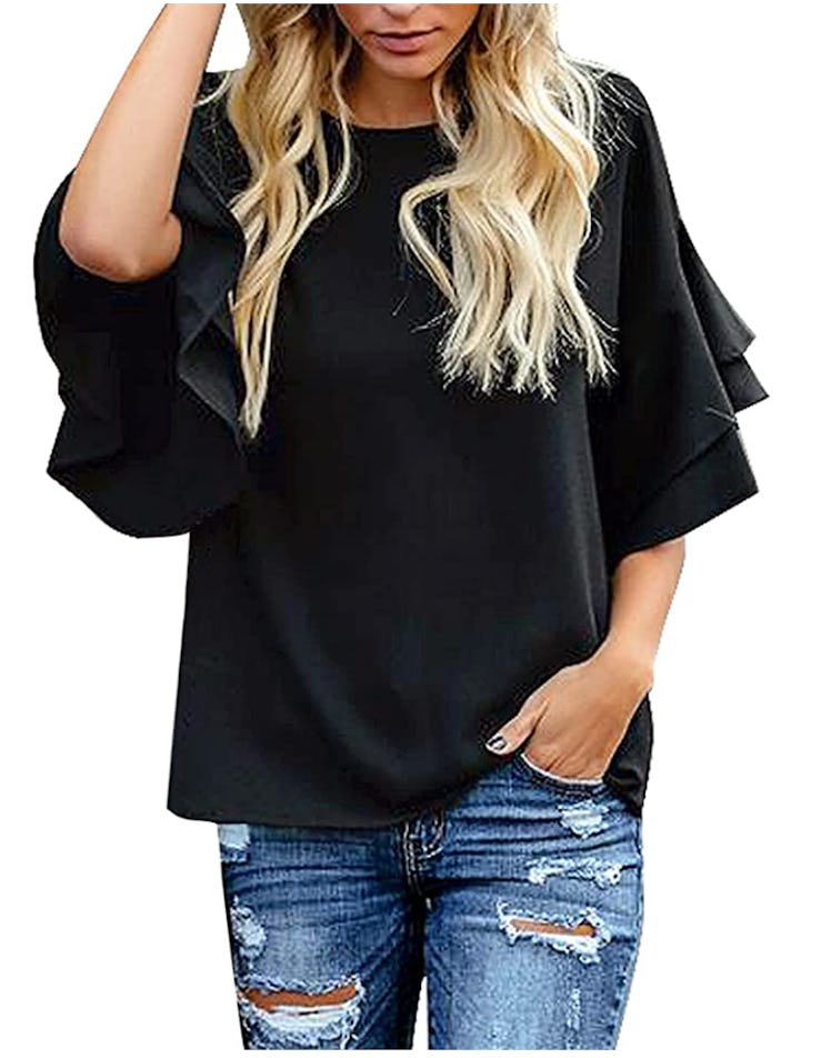 luvamia Bell Sleeve Crewneck Blouse