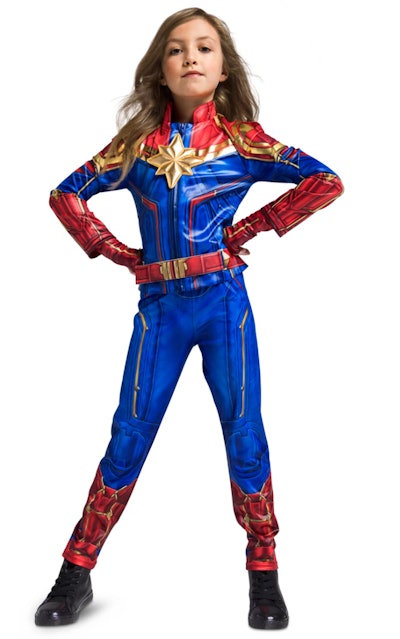 Young girl dressed as Captain Marvel
