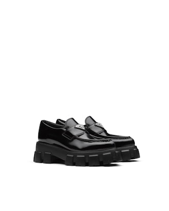 Prada Monolith Brushed Leather Pointed Loafers