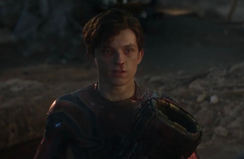 A beat up Peter Parker/Spider-Man in a screenshot from 'Avengers: Endgame.'