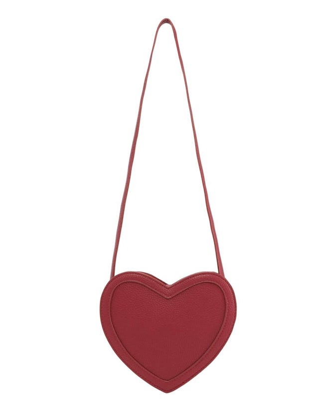 red heart shaped faux leather crossbody bag