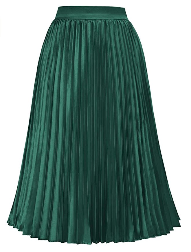Kate Kasin High Waist Pleated A-Line Skirt