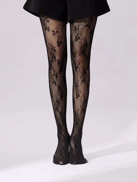 Floral Print Fishnet Tights