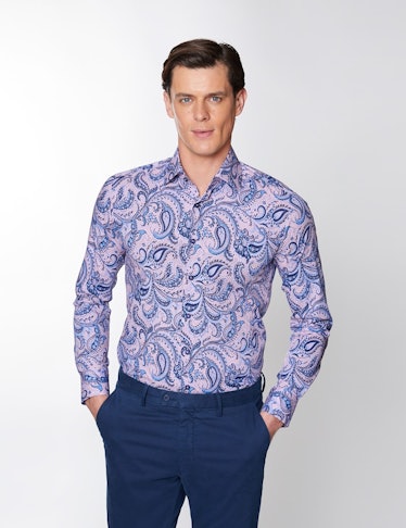 Men's Paisley Blue and Pink Collared Shirt