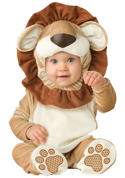 Baby dressed in lion costume