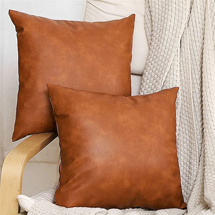 SEEKSEE Faux Leather Accent Throw Pillow Cover (2-Pack)