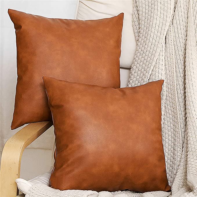 SEEKSEE Faux Leather Accent Throw Pillow Cover (2-Pack)