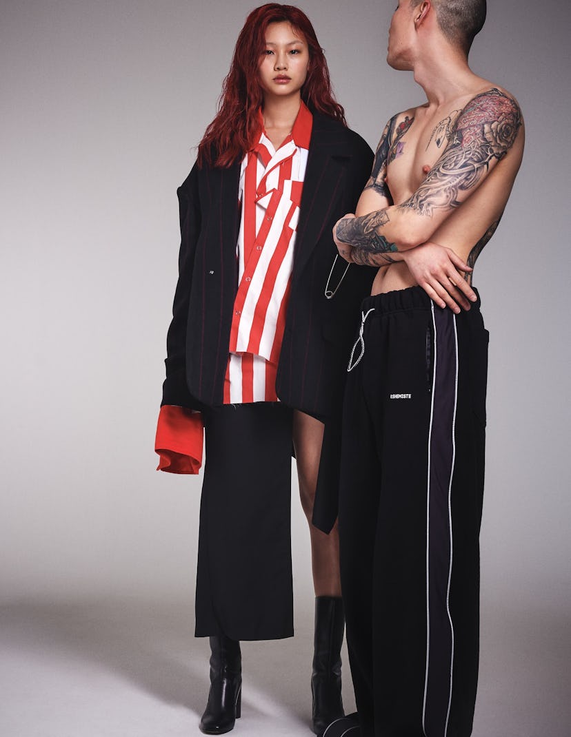 HoYeon Jung and shirtless male model.