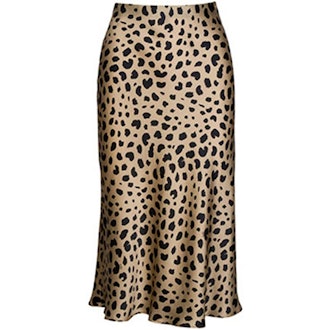 Soowalaoo Satin Leopard Midi Skirt