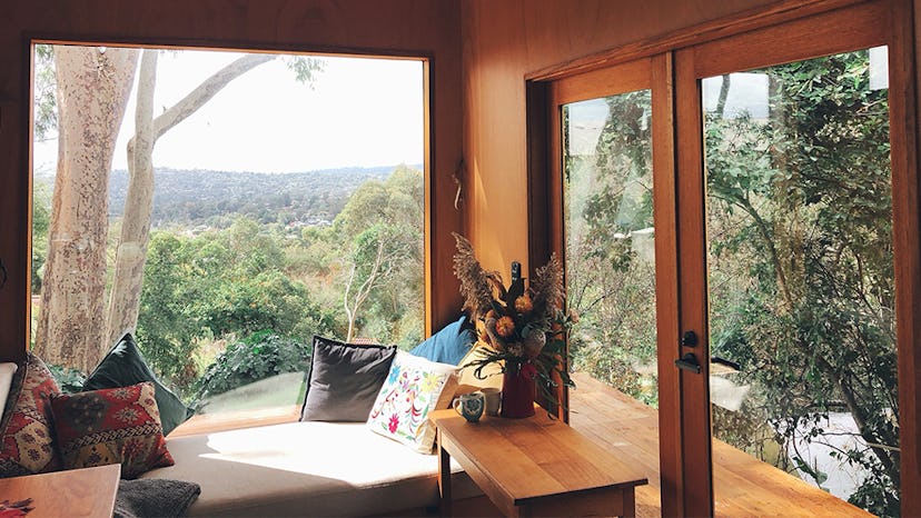 Living room of a tiny wooden house in Melbourne